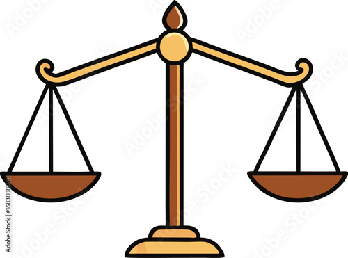 Antique brass balance scale vector illustration for law justice and equality concepts transparent background