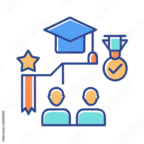 Educational achievements and student success graphic icon on black