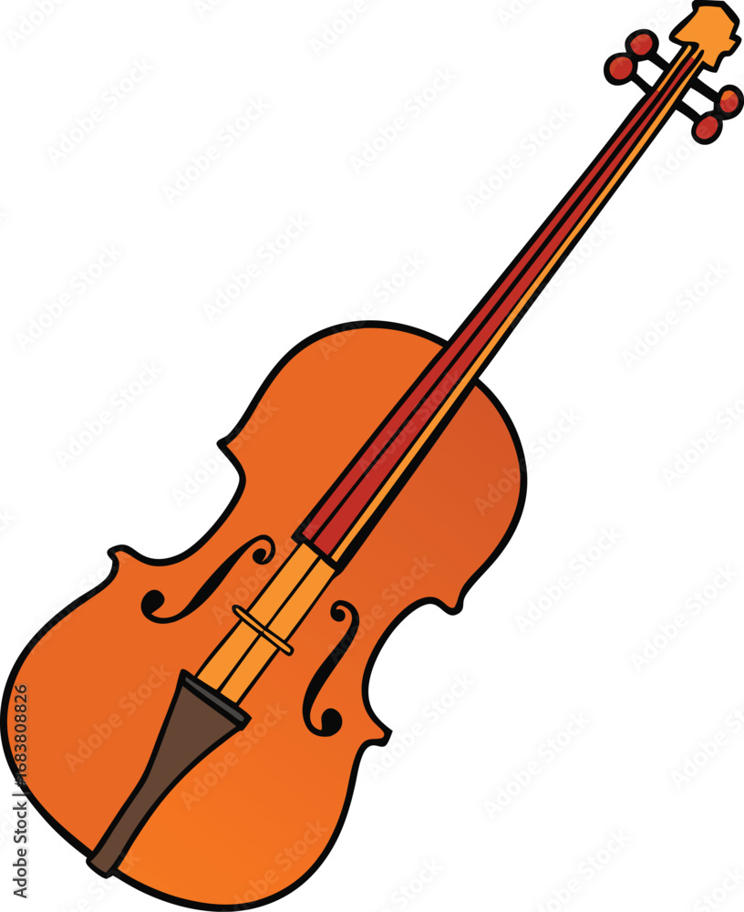 Obraz premium Classic violin and wooden bow vector illustration for music and arts projects transparent background