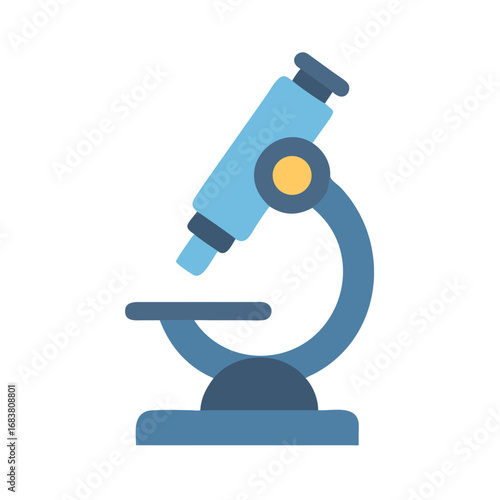 Flat blue microscope illustration on a solid black background