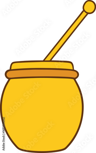 Golden honey jar with dipper vector illustration delicious sweet food element transparent background