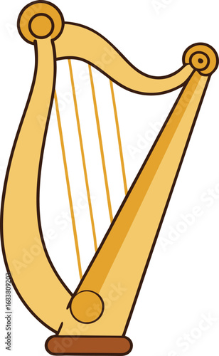 Golden harp string instrument vector illustration scalable eps icon for music and celtic themes transparent background