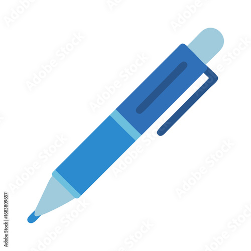 Isolated blue ballpoint pen vector illustration on a black backdrop
