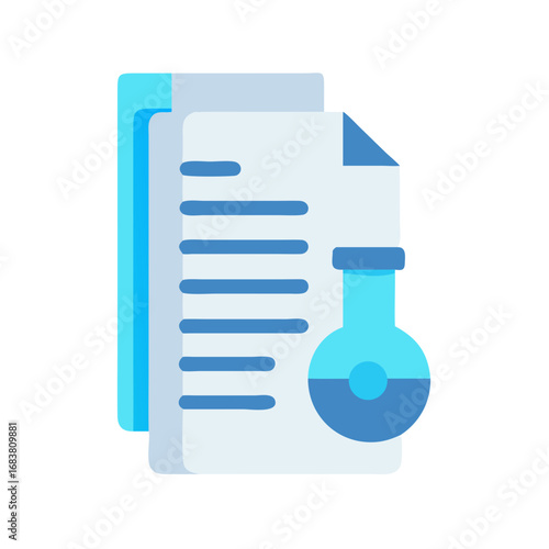 Science report illustration, test tube and document icon set