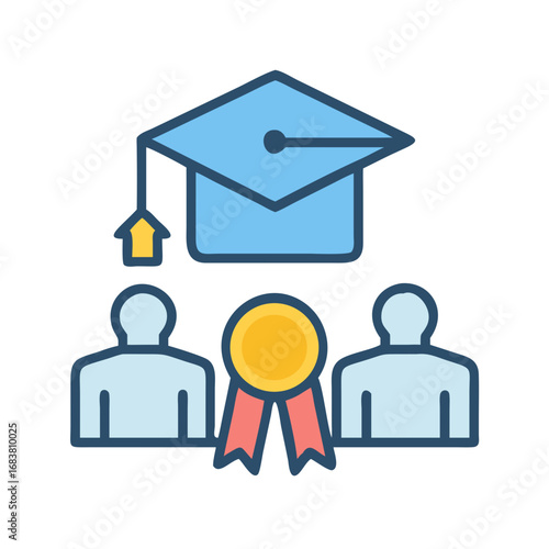 Graduation Icon Illustrating Education Achievement With People and Award