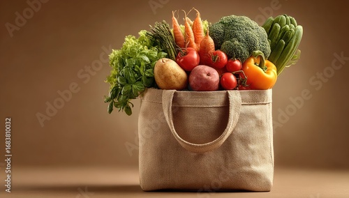 Reusable shopping bag filled with fresh produce