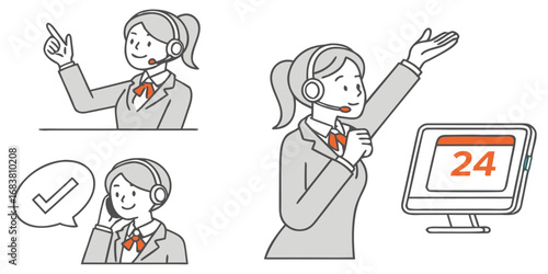 Illustration of a customer service representative with a headset, pointing and presenting information.