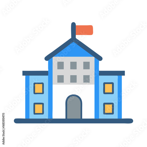 Colorful flat illustration of a school building against black