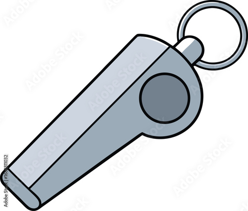Silver whistle with keyring loop vector graphic illustration for eps download transparent background