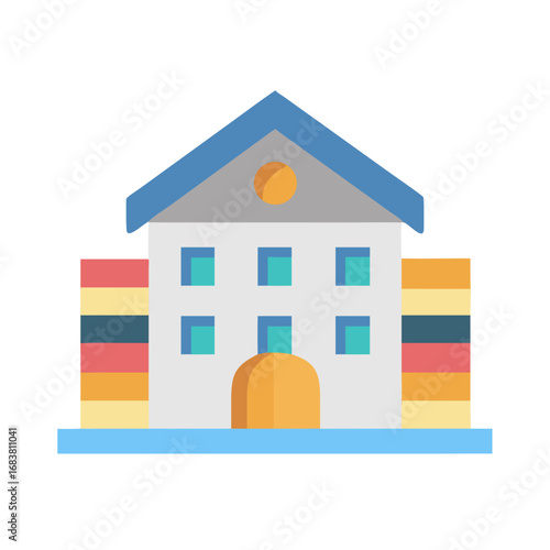 Flat vector building icon representing school or administrative office