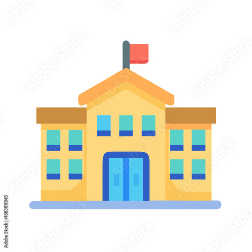 Flat design icon of educational building against black background