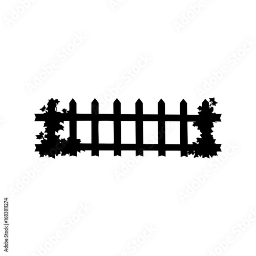 Silhouette of a wooden fence adorned with plants, creating a decorative element