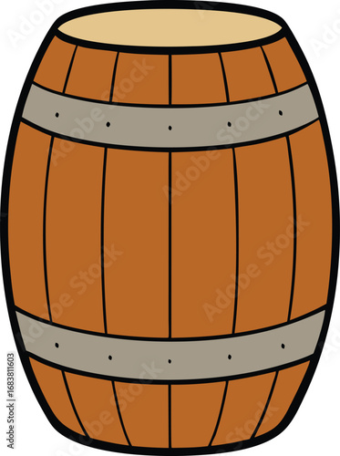 Wooden barrel with metal hoops vector illustration scalable eps icon for general use transparent background