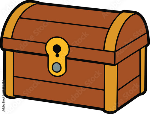 Wooden treasure chest with golden lock vector illustration for games and design projects transparent background
