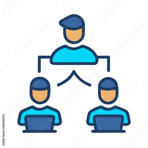 Simple icon depicting hierarchical company organizational structure and workflow