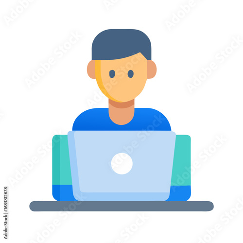 Flat vector illustration of a person using a laptop