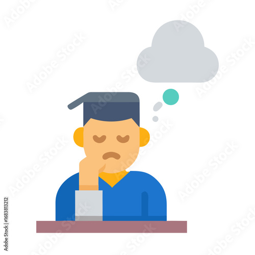Student contemplating future: flat illustration of a thinking man