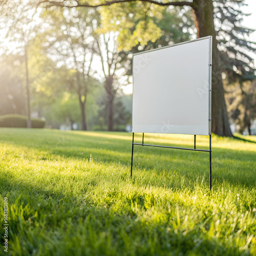empty garden with blank billboard