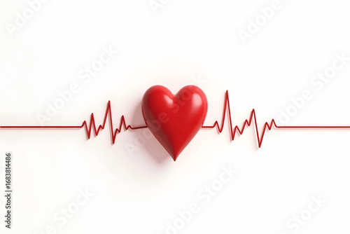 Symbolic red heart on a cardiology ECG heartbeat line representing health and life