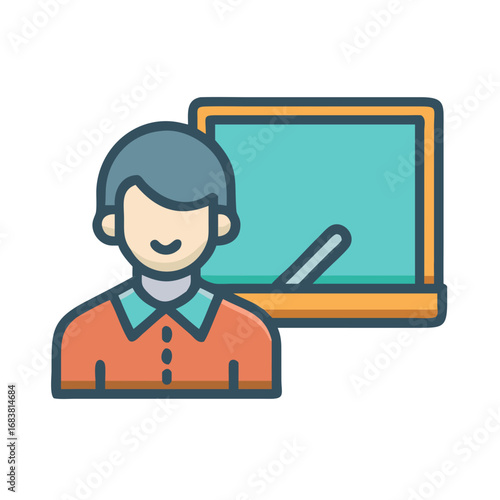 Stylized teacher with blackboard illustration against black background