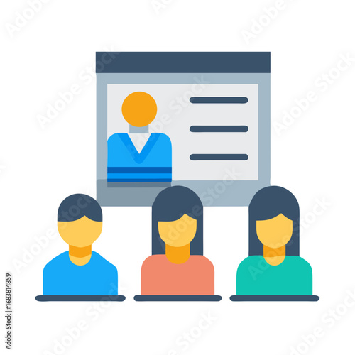 Online meeting illustration with teacher and attendees vector icon