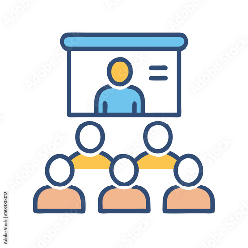 Online presentation or virtual conference with audience stock illustration