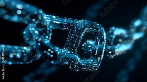 digital blue chain of blocks with a binary code background