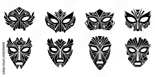 Geometric Tribal Masks Vector Art Collection, Design Elements, and Illustrations for Digital Projects