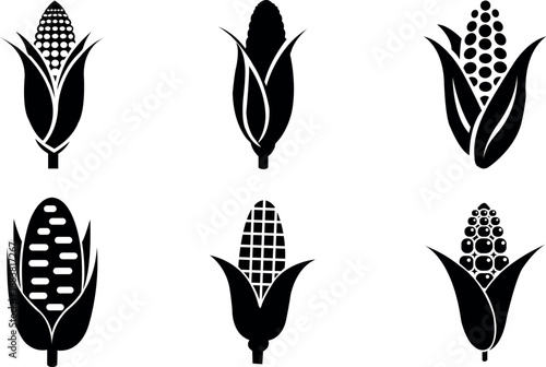 Corn Icons Set of Maize Illustrations in Black and White