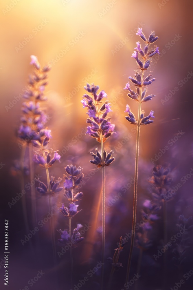 Obraz premium Lavender flowers golden sunset