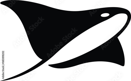 Manta ray silhouette logo fish, Black stingray marine vector illustration