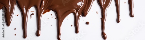 Nutella and chocolate dripping on white background, close-up of creamy spread