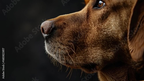 Wallpaper Mural A close-up shot of a dog's face against a dark background, ideal for use in pet-related designs or as a symbol of loyalty Torontodigital.ca