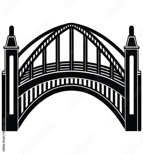 Sydney Harbour Bridge vector silhouette with city, water, and sky