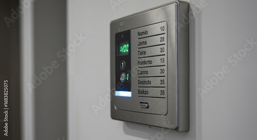 Modern wall-mounted food order control panel in minimalist style in gray colors