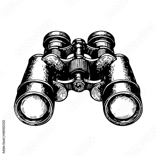 Vintage sketch of binoculars with detailed illustration  