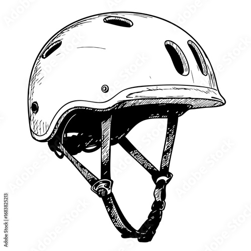 Vintage sketch of a bicycle helmet with adjustable straps  