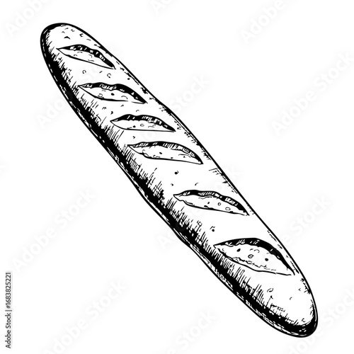 Vintage sketch of a baguette with detailed engravings  