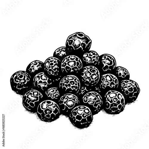Black pepper vintage sketch of whole peppercorns piled together  