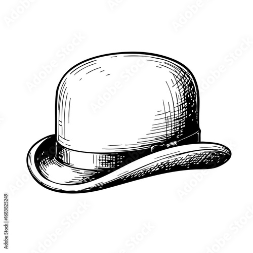Vintage sketch of a bowler hat in black and white  