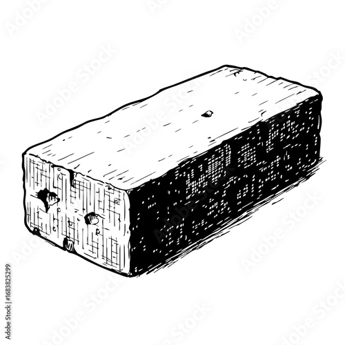 Vintage sketch of a wooden block brick  