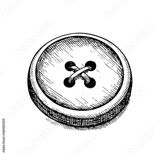 Vintage sketch of a round button with four holes  