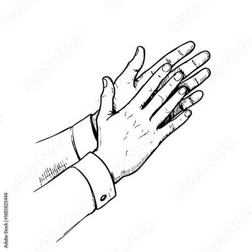 Vintage sketch of clapping hands with detailed finger depiction  