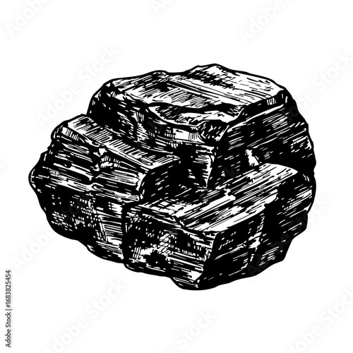 Vintage sketch of a lump of coal in detailed illustration  