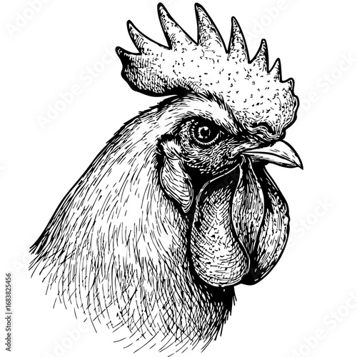 Vintage sketch of a rooster with detailed features  