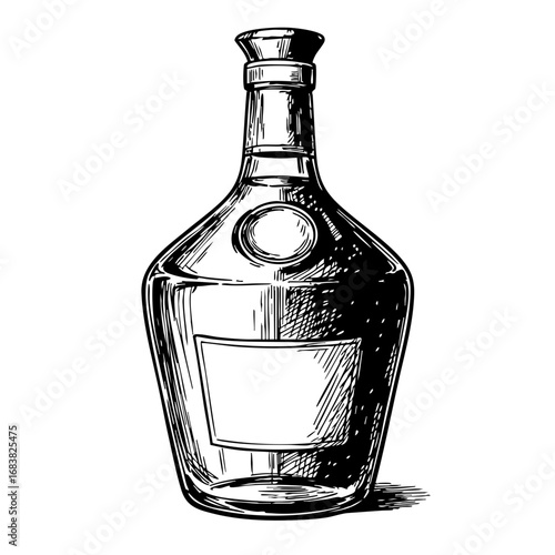 Vintage sketch of a cognac bottle with a blank label  