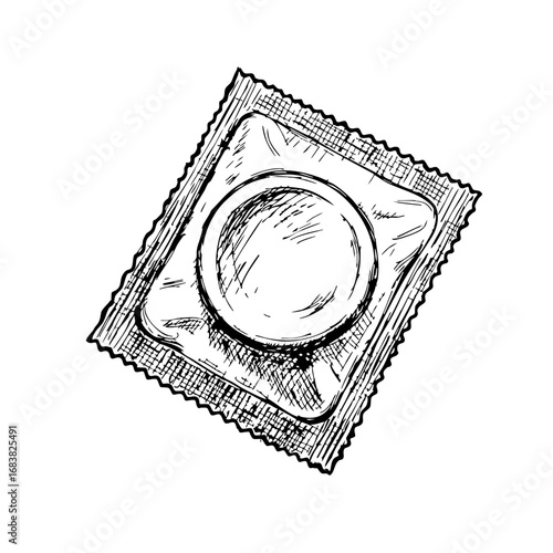 Vintage sketch of a condom in detailed illustration style  