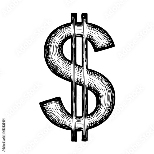 Vintage sketch of a dollar sign in a detailed hand-drawn style  
