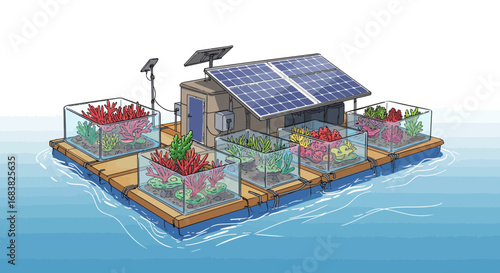 Floating solar-powered coral farming platform for sustainable ocean conservation