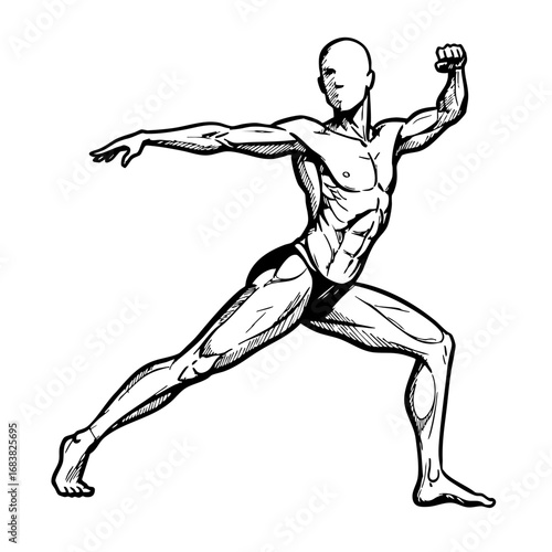 Male fitness sketch demonstrating strong physique in dynamic pose  